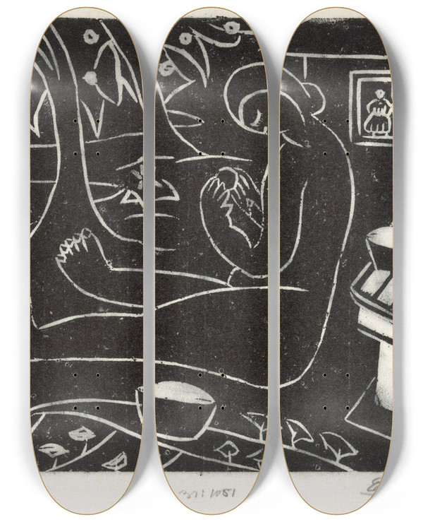 Triptych art skateboard deck of Else Berg Zittende Vrouw by Else Berg (1877-1942)