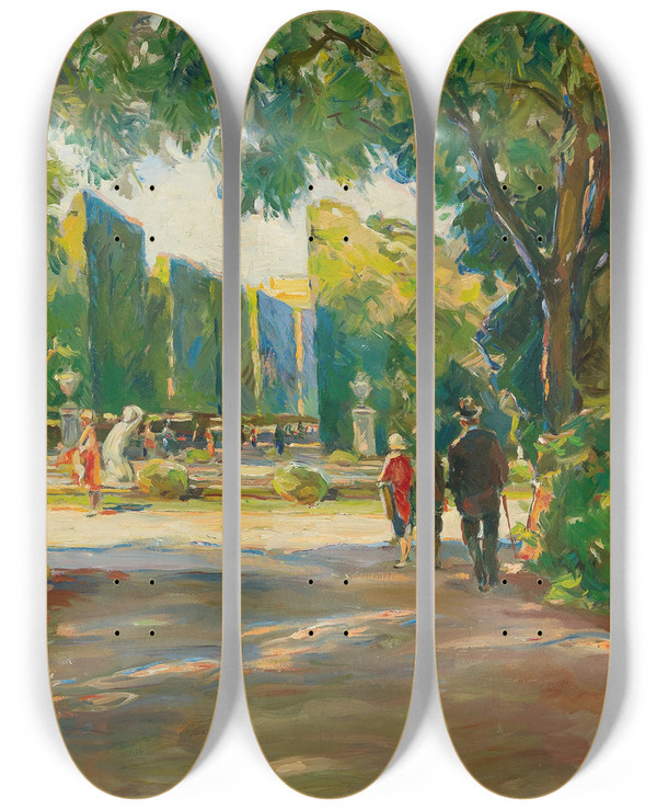 Triptych art skateboard deck of August Rieger In The Park Of Schnbrunn Palace by August Rieger (1886-1941)