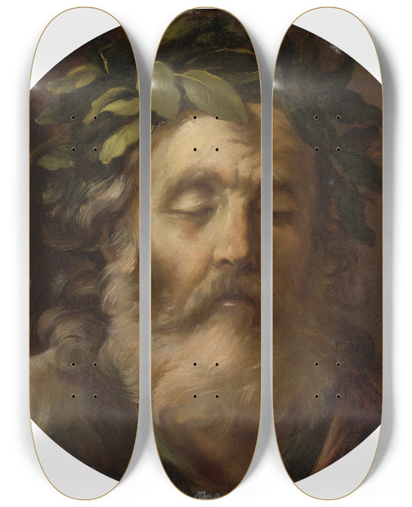 Triptych art skateboard deck of Pier Francesco Mola Blind Homer by Pier Francesco Mola (1612-1666)