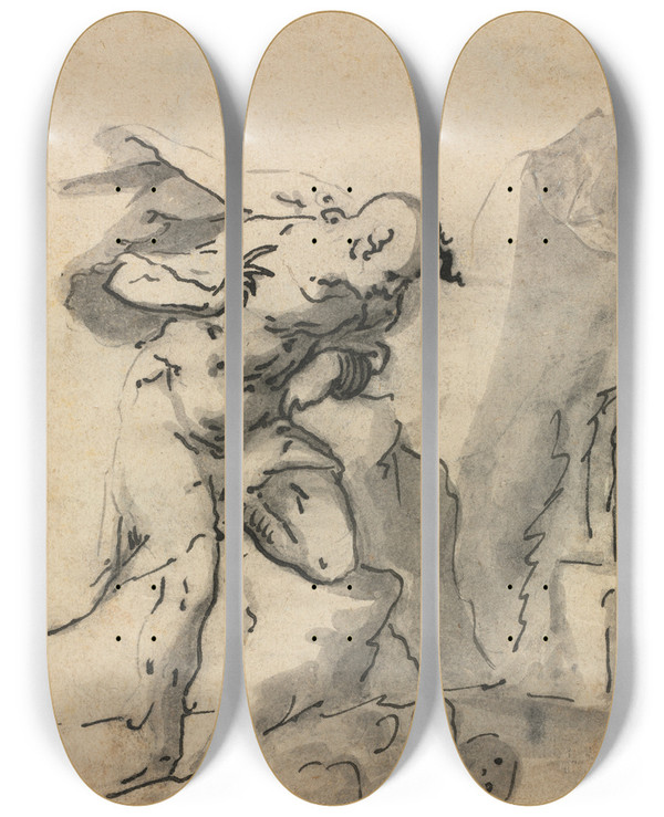 Triptych art skateboard deck of Gabriel Weyer Narcissus by Gabriel Weyer (1576-1632)