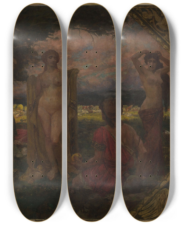 Triptych art skateboard deck of Victor Mller Judgement Of Paris by Victor Muller (1829-1871)