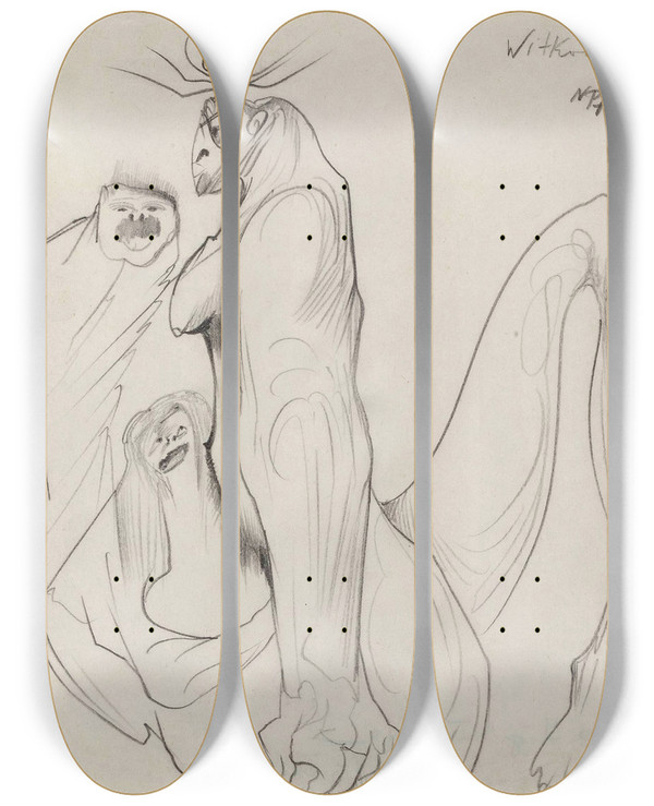 Triptych art skateboard deck of Stanisaw Ignacy Witkiewicz Symbolic Composition With Three Figures by Stanislaw Ignacy Witkiewicz (1885-1939)