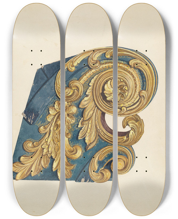 Triptych art skateboard deck of Dorothy Hay Jensen Ship Billethead by Dorothy Hay Jensen