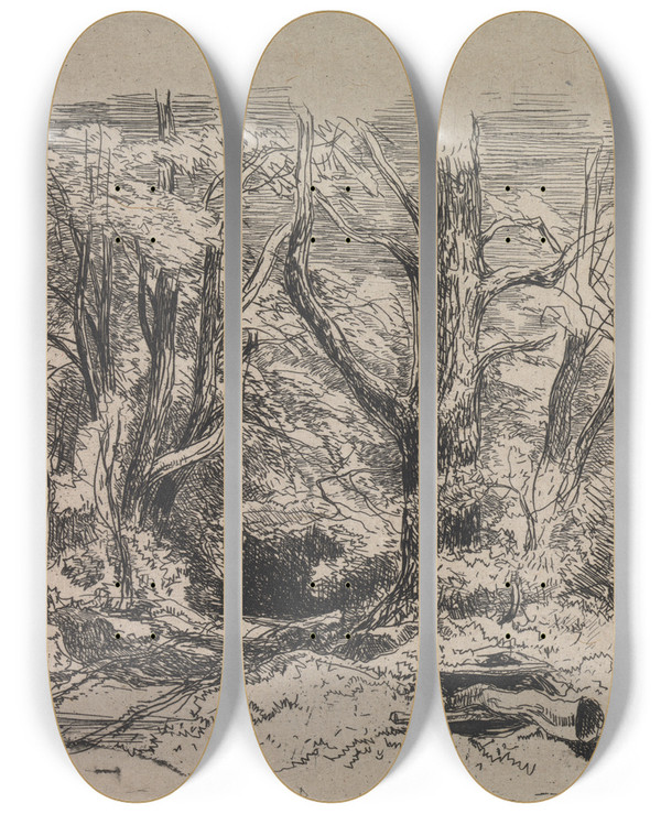 Triptych art skateboard deck of John Middleton A Path Through The Wood by John Middleton (1827-1856)