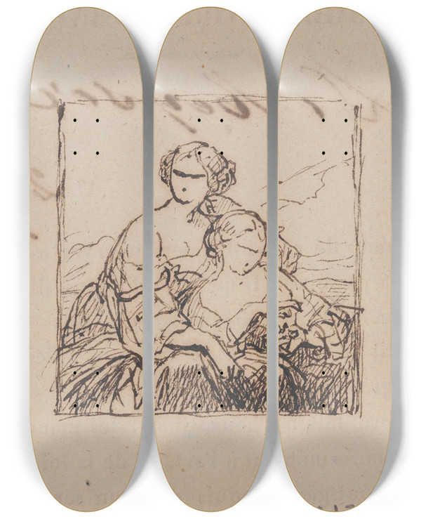 Triptych art skateboard deck of Nicaise De Keyser The Gleaners_2 by Nicaise De Keyser (1813-1887)