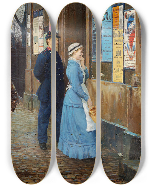 Triptych art skateboard deck of Hans Andersen Brendekilde Frste November by Hans Andersen Brendekilde (1857-1942)