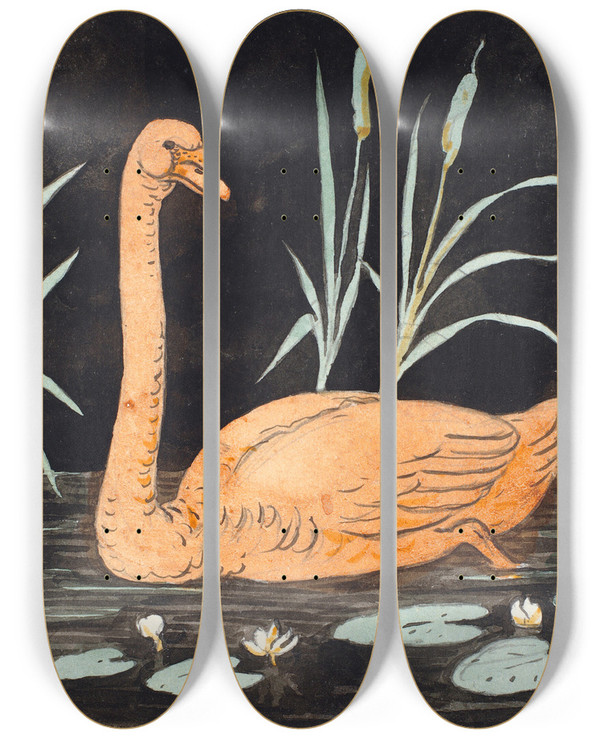 Triptych art skateboard deck of P C Skovgaard En Svane P Sort Baggrund Dekorativt Udkast by P C Skovgaard (1817-1875)