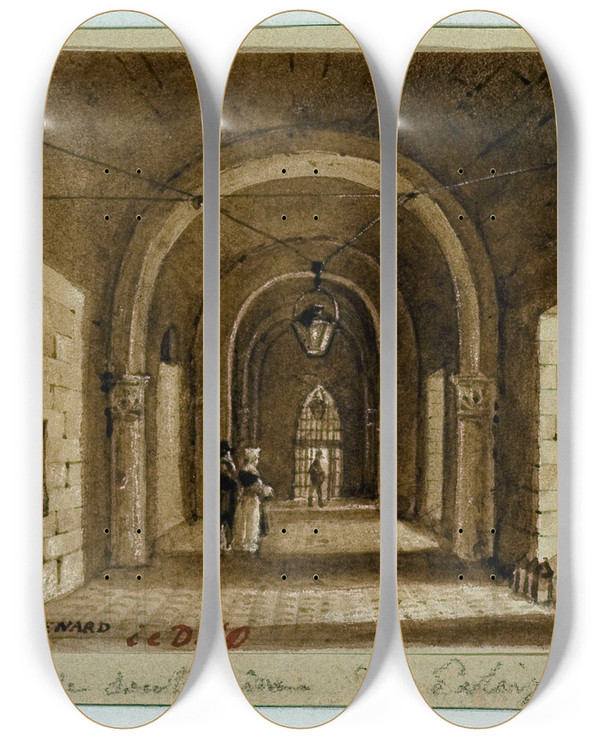 Triptych art skateboard deck of Augustesbastien Bnard Salle Souterraine Du Palais De Justice by Auguste-Sbastien Bnard (1810-1873)