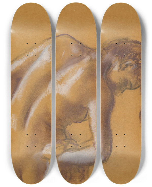 Triptych art skateboard deck of Edgar Degas Bather Drying Herself_2 by Edgar Degas (1834-1917)