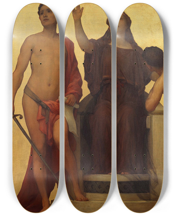 Triptych art skateboard deck of Eduard Lebiedzki Gerechtigkeit Milde Frmmigkeit by Eduard Lebiedzki (1862-1915)
