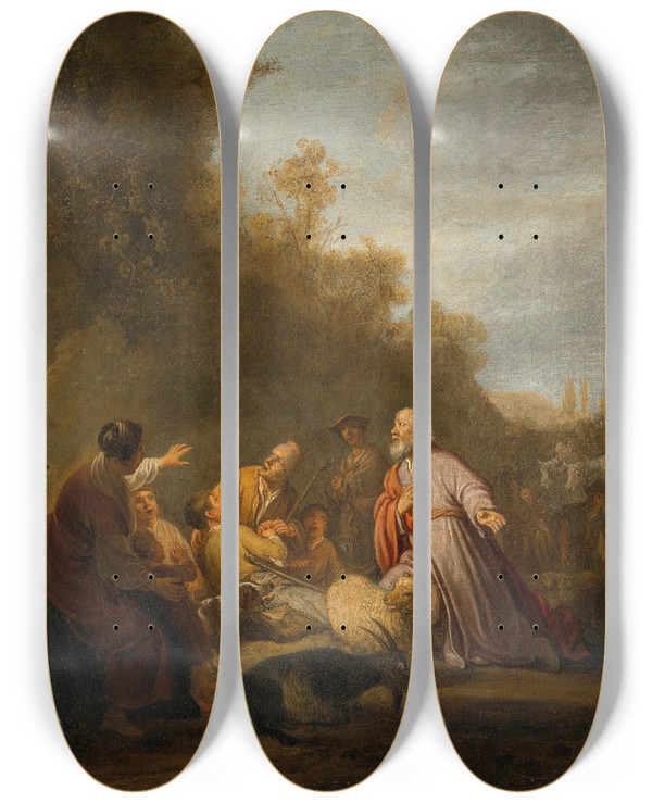 Triptych art skateboard deck of Claes Cornelisz Moeyaert God Appearing To Abraham On His Way To Sichem by Claes Cornelisz Moeyaert (1592-1655)