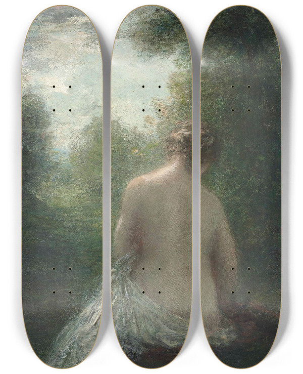 Triptych art skateboard deck of Henri Fantinlatour Baigneuse Assise De Dos by Henri Fantin-Latour (1836-1904)