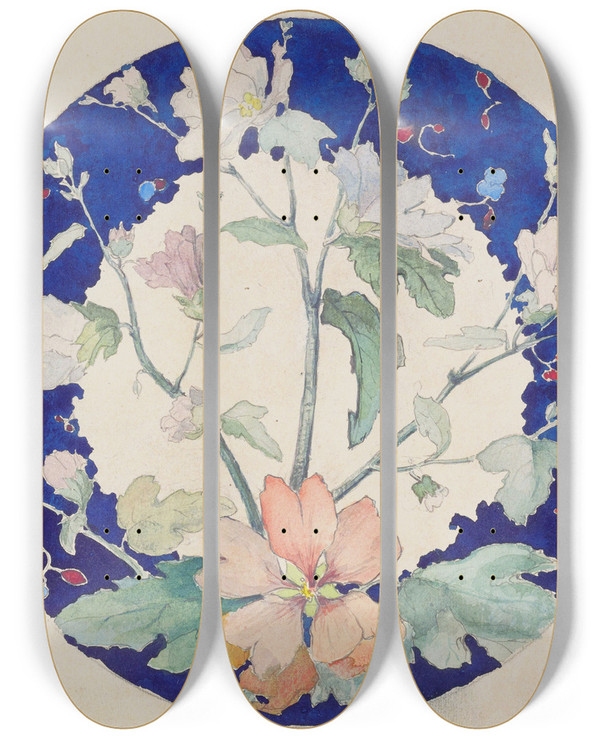 Triptych art skateboard deck of Albert Dammouse Design For A Plate by Albert Dammouse (1848-1926)