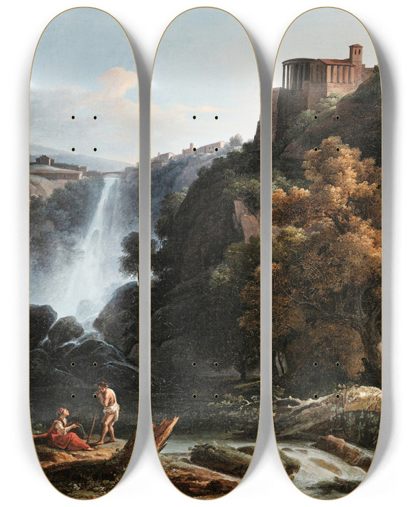 Triptych art skateboard deck of Michael Wutky A View Of Tivoli by Michael Wutky (1739-1822)