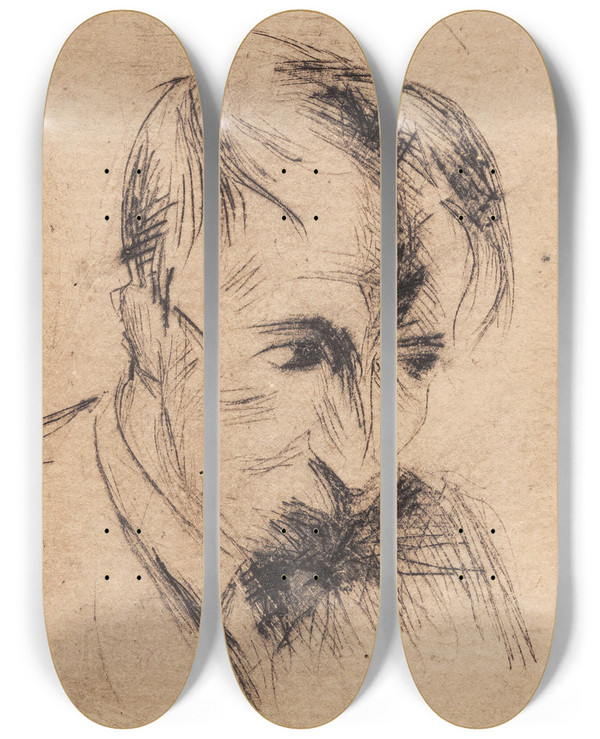 Triptych art skateboard deck of Alfred Simonsen Portrt Af Kaj Eistrup by Alfred Simonsen (1906-1935)