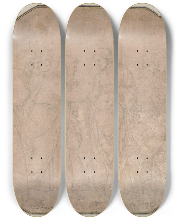 Triptych art skateboard deck of Raphael The Unbelieving Thomas by Raphael (1483-1520)
