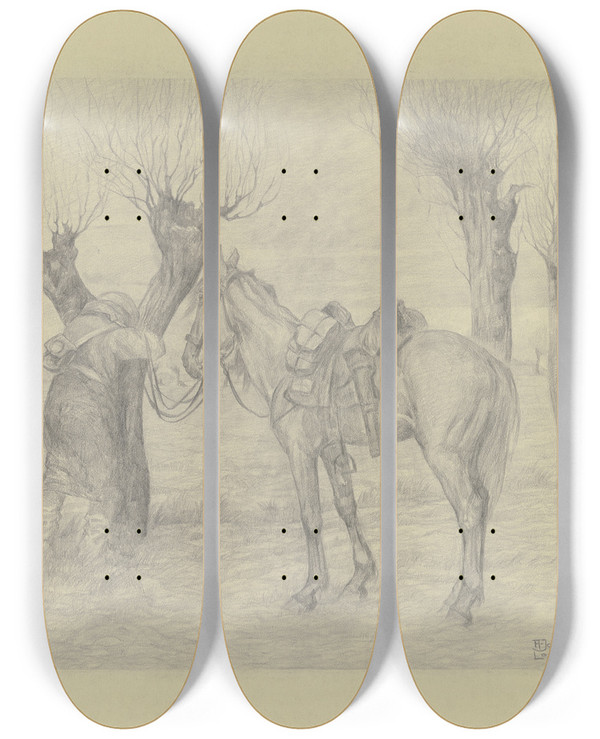 Triptych art skateboard deck of Adolf Jansen Outpost by Adolf Jansen (1872-1942)