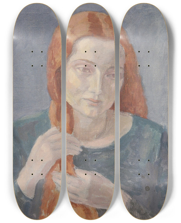 Triptych art skateboard deck of Walther Gamerith Mdchen Mit Langen Haaren by Walther Gamerith (1903-1949)