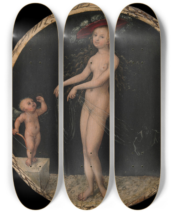 Triptych art skateboard deck of Lucas Cranach The Elder Venus And Cupid_3 by Lucas Cranach The Elder (1472-1553)