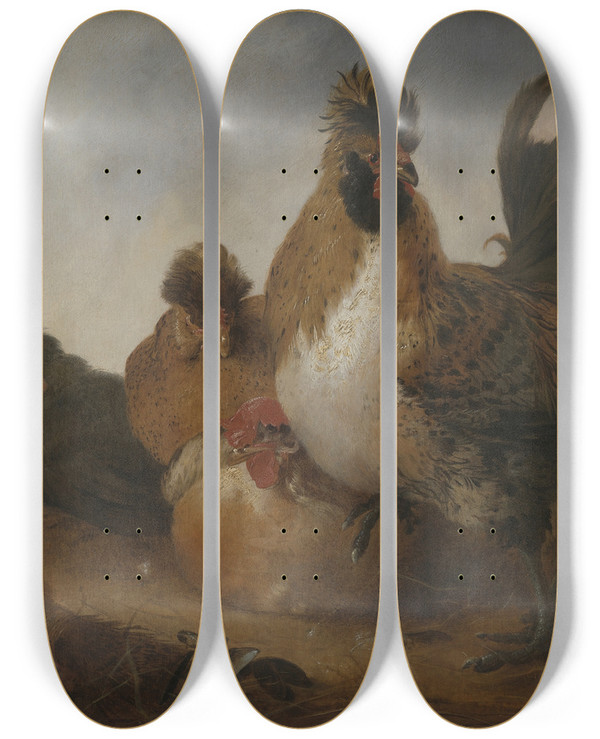 Triptych art skateboard deck of Aelbert Cuyp Rooster And Hens Object Type by Aelbert Cuyp (1620-1691)