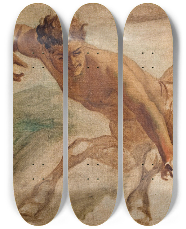 Triptych art skateboard deck of Ludvig Abelin Schou Centaur by Ludvig Abelin Schou (1838-1867)