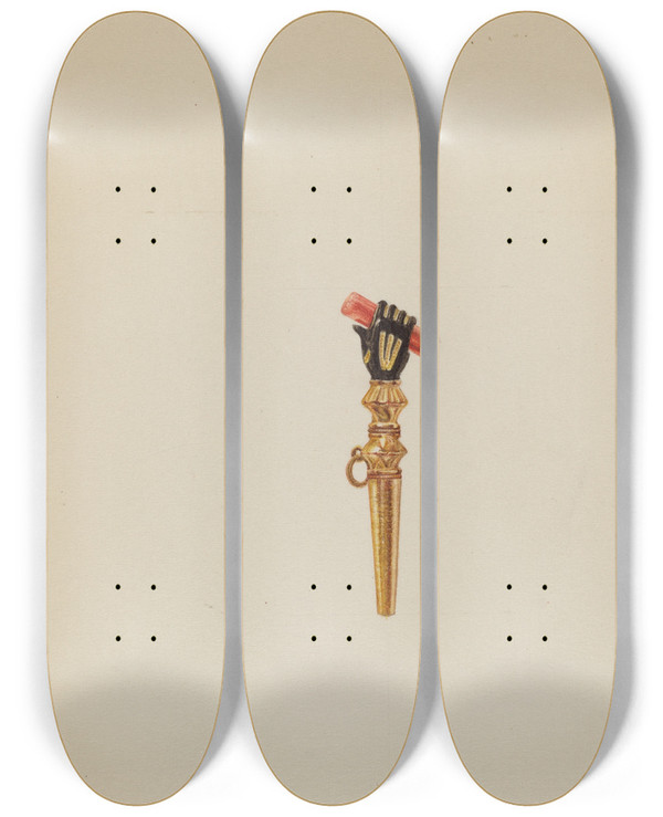 Triptych art skateboard deck of Robert Clark Watch Key_1 by Robert Clark