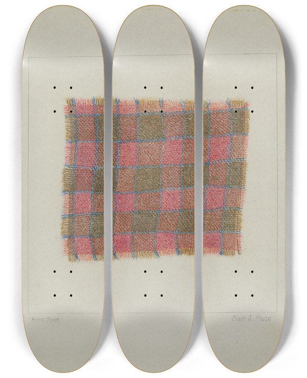 Triptych art skateboard deck of Frank J Mace Homemade Cloth by Frank J Mace