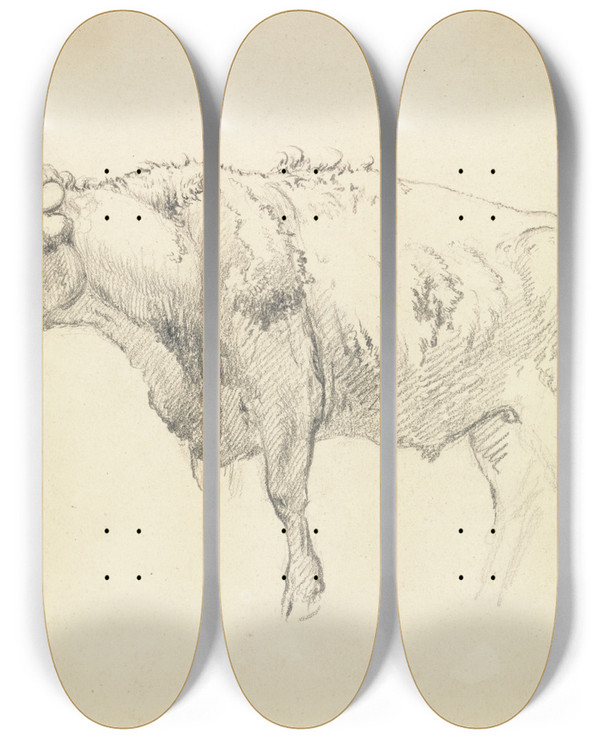 Triptych art skateboard deck of Robert Hills A Bull by Robert Hills (1769-1844)