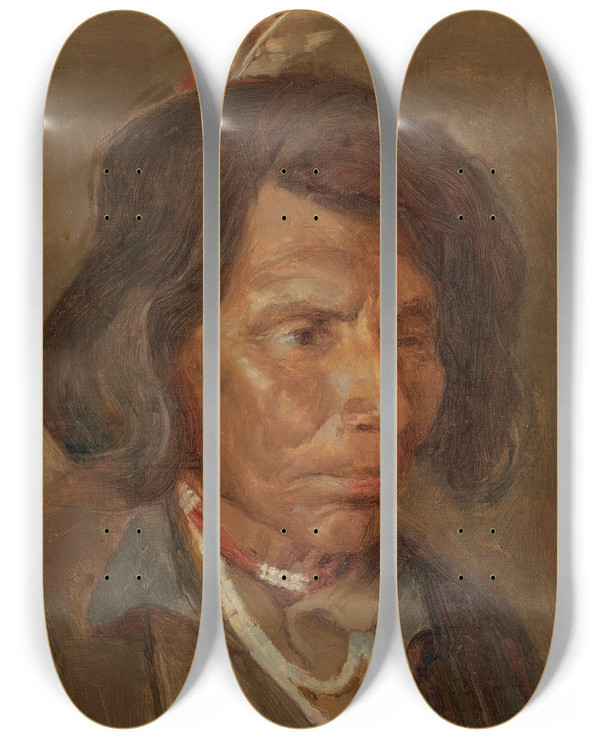 Triptych art skateboard deck of Eanger Irving Couse Klikitat Chief by Eanger Irving Couse (1866-1936)