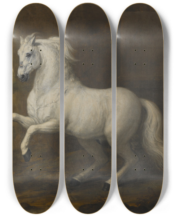 Triptych art skateboard deck of David Klcker Ehrenstrahl Karl Xis Livhst Kortom_2 by David Klocker Ehrenstrahl (1628-1698)