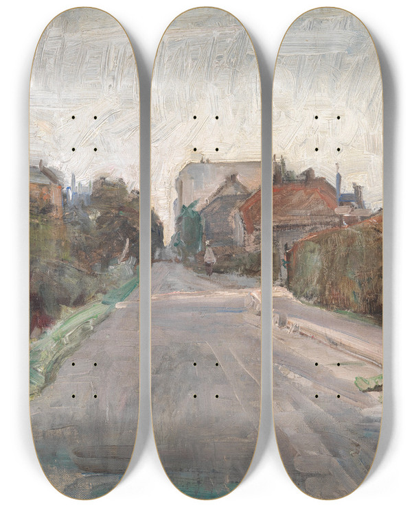Triptych art skateboard deck of Albert Gottschalk Gade Udkanten Af Kbenhavn by Albert Gottschalk (1866-1906)