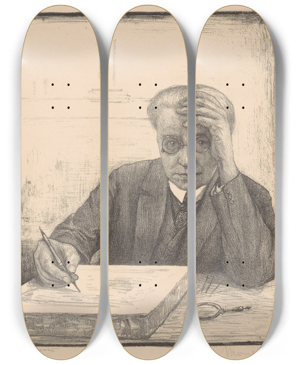 Triptych art skateboard deck of Simon Moulijn Zelfportret Met Lithosteen by Simon Moulijn (1866-1948)