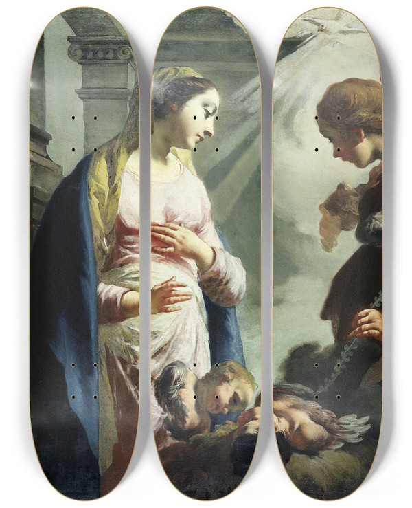 Triptych art skateboard deck of Francesco Capella The Annunciation by Francesco Capella