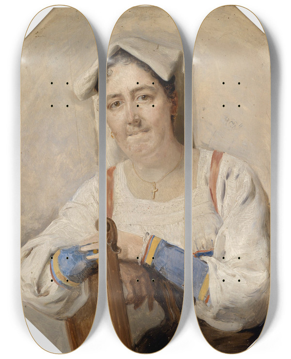 Triptych art skateboard deck of Carl Probst Bildnis Einer Italienerin by Carl Probst (1854-1924)
