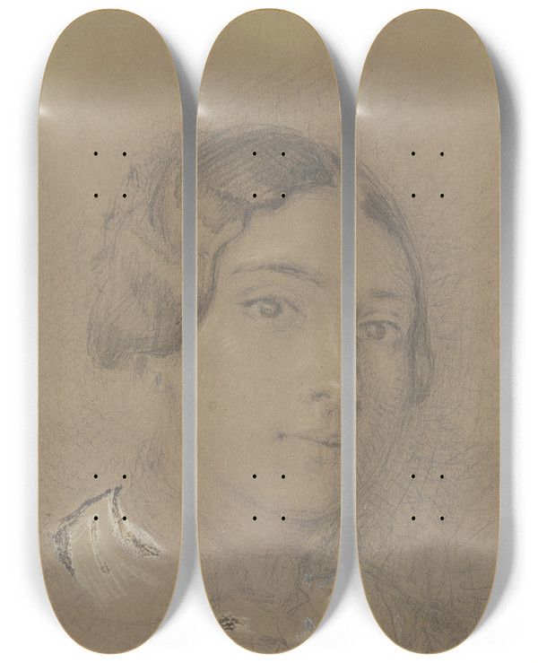 Triptych art skateboard deck of Angilbert Gbel Womans Head by Angilbert Gobel (1821-1882)