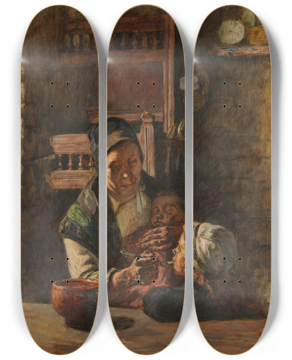 Triptych art skateboard deck of Germain Davidnillet La Mre by Germain David-Nillet (1861-1932)