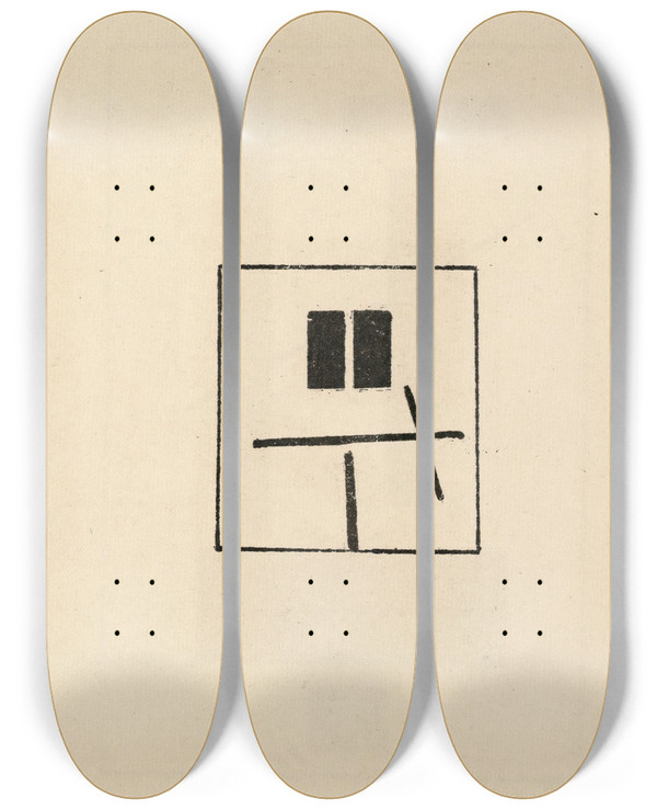 Triptych art skateboard deck of Kazimir Malevich Composition With Two Equal And Parallel Rectangles by Kazimir Malevich (1879-1935)