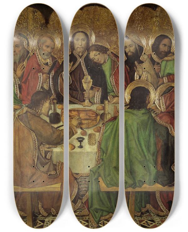 Triptych art skateboard deck of Jaume Huguet  Last Supper by Jaume Huguet (1412-1492)