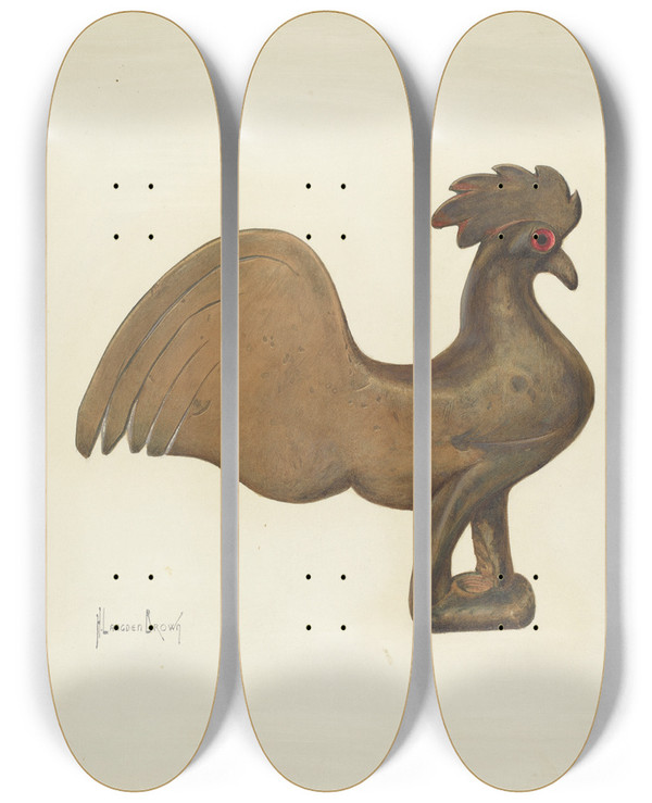 Triptych art skateboard deck of H Langden Brown Weather Vane by H Langden Brown