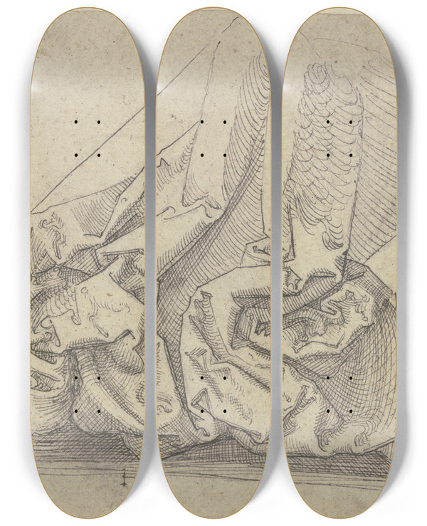 Triptych art skateboard deck of Hans Brosamer Study Of Folds_1 by Hans Brosamer (1495-1554)