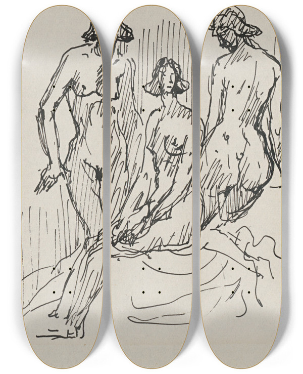 Triptych art skateboard deck of Arnold Peter Weiszkubnan Three Female Figures by Arnold Peter Weisz-Kubnan (1898-1944)