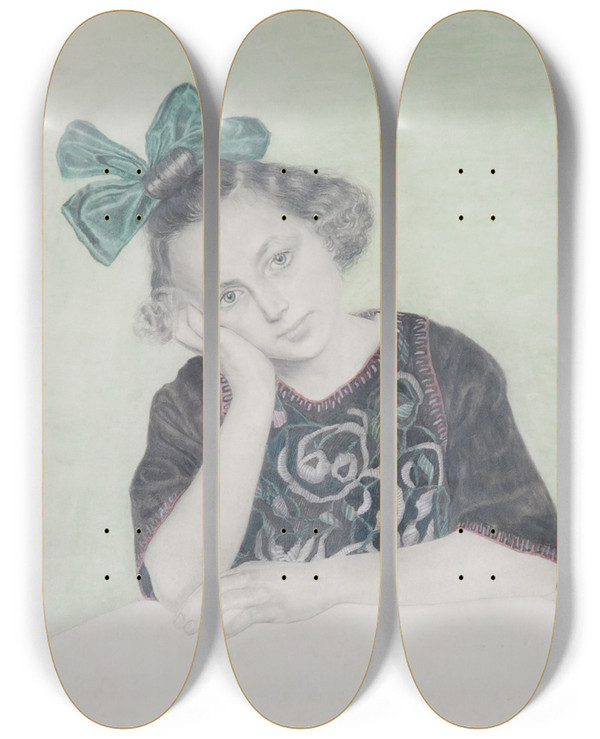 Triptych art skateboard deck of Franz Von Matsch Bildnis Eines Mdchens by Franz Von Matsch (1861-1942)