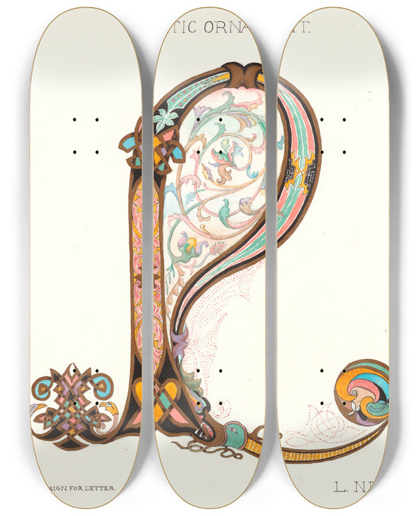 Triptych art skateboard deck of Elizabeth A Nedwill Celtic Ornament Ii by Elizabeth A Nedwill (19-)