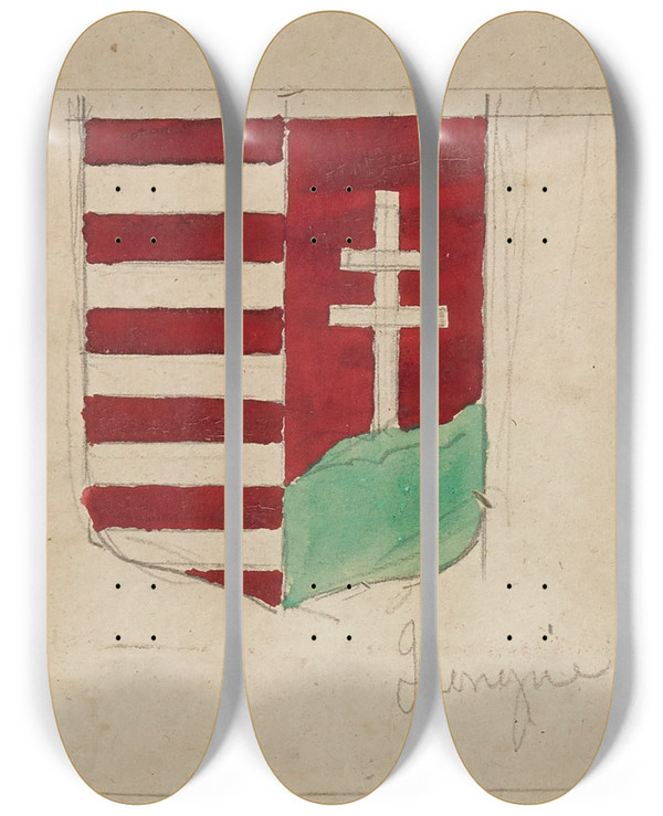 Triptych art skateboard deck of Prosper Lafaye Blason by Prosper Lafaye (1806-1883)
