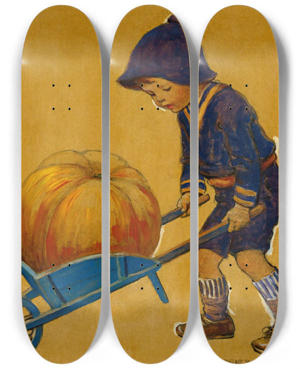 Triptych art skateboard deck of Jessie Willcox Smith Thanksgiving by Jessie Willcox Smith (1863-1935)