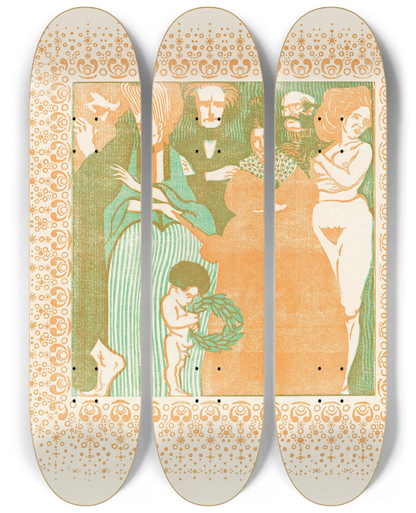 Triptych art skateboard deck of Ferdinand Andri Zeitenfolge by Ferdinand Andri (1871-1956)