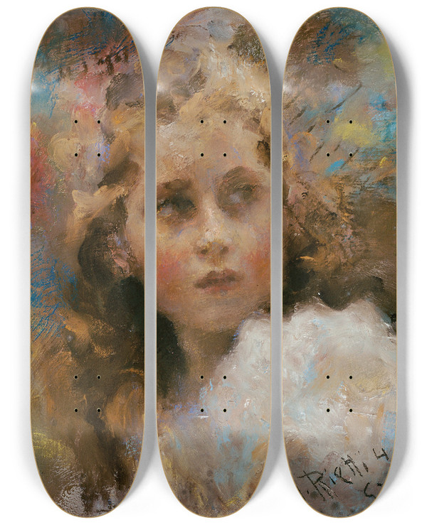 Triptych art skateboard deck of Arturo Rietti Else Hartmann by Arturo Rietti (1863-1943)