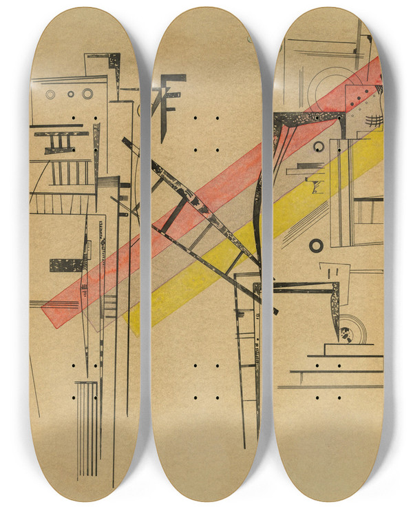 Triptych art skateboard deck of Wassily Kandinsky Transmission by Wassily Kandinsky (1866-1944)