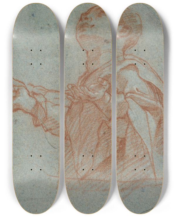 Triptych art skateboard deck of Bartolomeo Cesi A Boy Gazing Upward In Adoration by Bartolomeo Cesi (1556-1629)