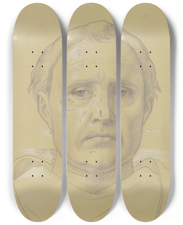Triptych art skateboard deck of Eduard Von Steinle A Monks Head by Eduard Von Steinle (1810-1886)